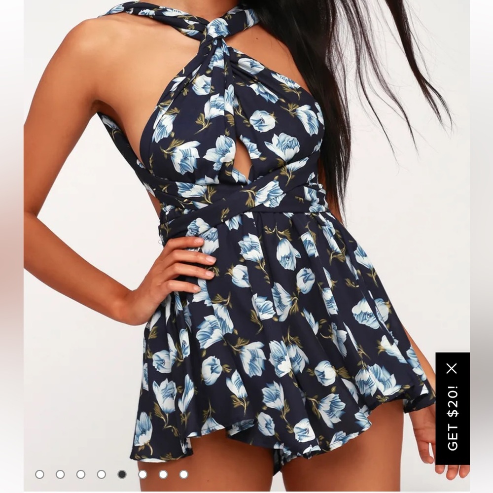 Lulus Elevated energy navy blue floral print convertible romper - Picture 3 of 12
